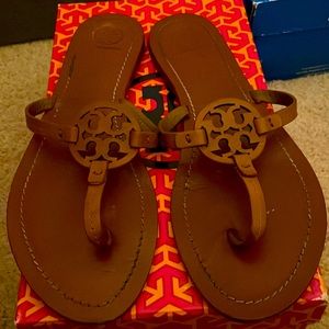 Royal tan Tory Burch Gabriel flat Thong leather sandals
